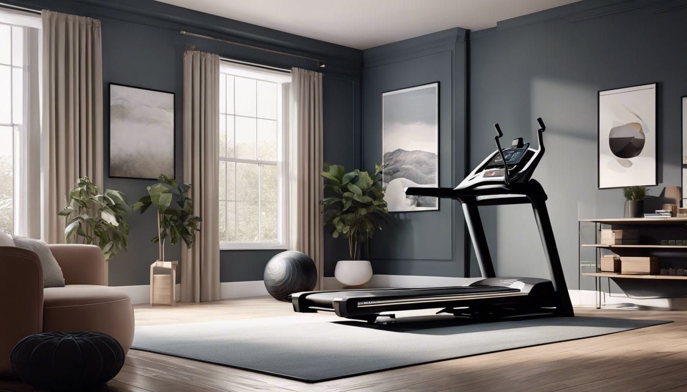 Een crosstrainer in een huisgymnastiek met een strak ontwerp en digitale display.