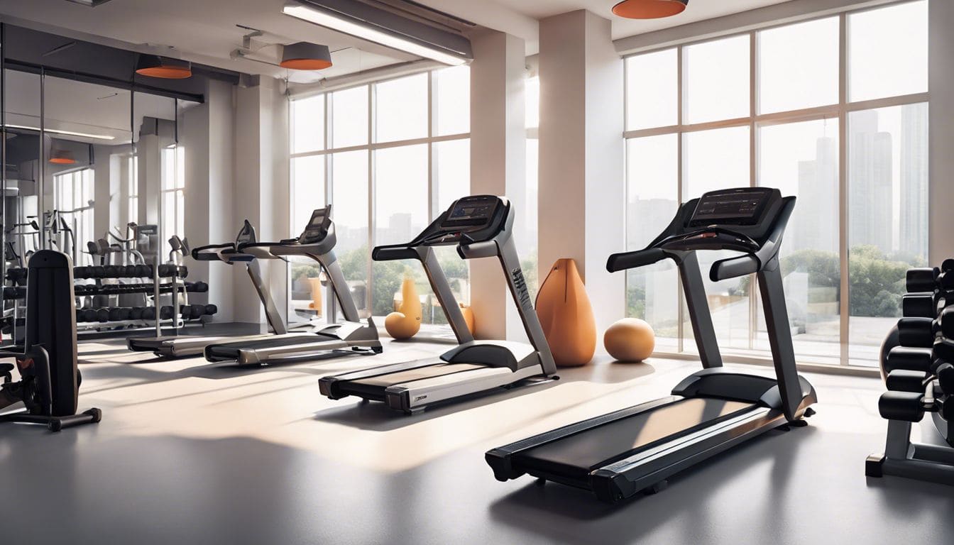 Een lege sportschool met verschillende oefenstations voor beginnerscircuittraining.