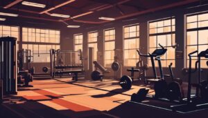 Een oude sportschool met verouderde apparatuur en gewichten, uitnodigend voor circuit training.