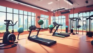 Een goed verlichte fysiotherapie sportschool met diverse oefenapparatuur voor patiënten met de ziekte van Parkinson.