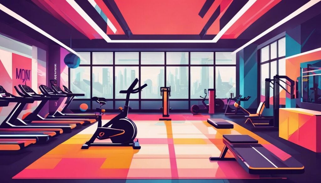 Een goed verlichte sportschoolomgeving met diverse trainingsapparatuur voor vrouwenfitness.