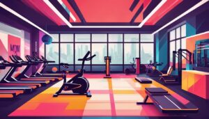 Een goed verlichte sportschoolomgeving met diverse trainingsapparatuur voor vrouwenfitness.