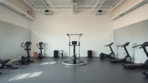 Een lege sportschool in Dordrecht met gespecialiseerde fitnessapparatuur voor vrouwen.