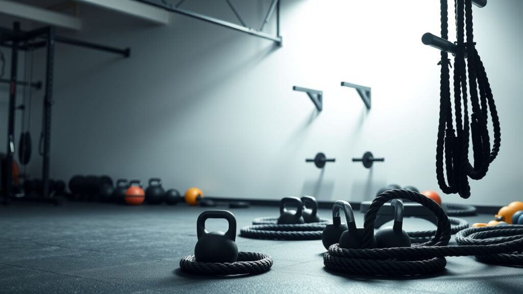 Een fitnessruimte in Leiden met diverse trainingsapparatuur voor circuittraining.