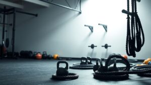 Een fitnessruimte in Leiden met diverse trainingsapparatuur voor circuittraining.