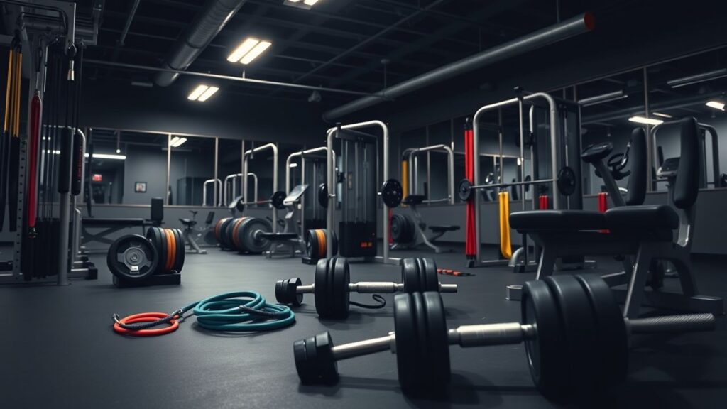 Een close-up shot van gym apparatuur in een circuit training studio.