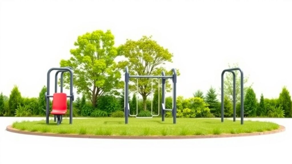 Een circuit training setup in Schoterbos, Haarlem, naadloos geïntegreerd in de natuurlijke omgeving.